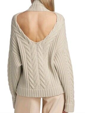 Naadam Quarter Zip Cable Wool Cashmere Pullover Sweater Beige Grey Chunky XS
